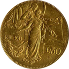 イタリア-50リラ金貨-王国50周年